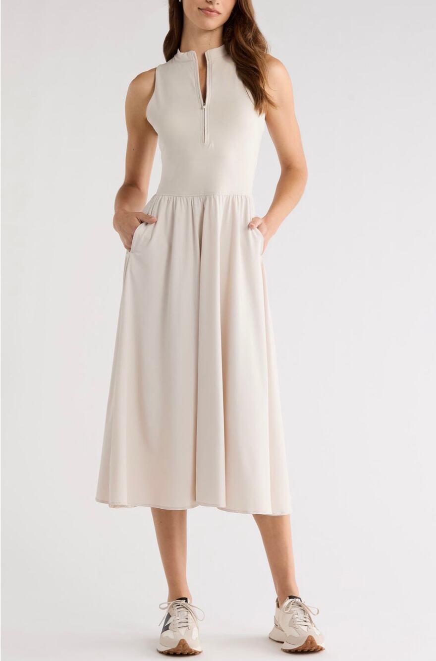 Zella Atlas Sleeveless Midi Dress - Moonbeam, Size Large (NWOT)